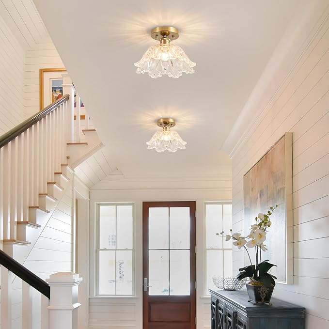 Semi Flush Mount Ceiling Light, Vintage Ceiling Light 11",Transparent Glass Light Fixture E26 for Kitchen Entryway Bedroom Dining Room