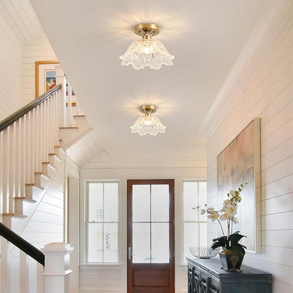 Semi Flush Mount Ceiling Light, Vintage Ceiling Light 11",Transparent Glass Light Fixture E26 for Kitchen Entryway Bedroom Dining Room