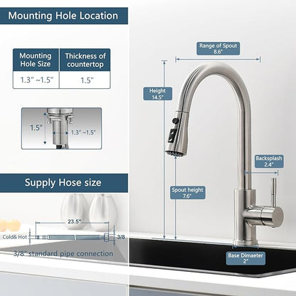 GIMILI Kitchen Faucet with Pull Down Sprayer Single Hole Kitchen Sink Faucet Suitable for Farmhouses RV Laundry Room Outdoor and Campers Brushed Nickel