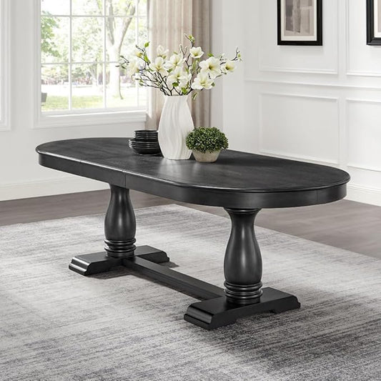 Mid-Century Modern Extendable Dining Table for 4-8, Expandable Space-Saving Kitchen Table with Leaf, Heavy-Duty Wood Finish Furniture for Dining Room, Small Apartment & Family Gatherings (Black)