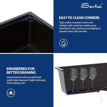 Sarlai 33 Granite Composite Kitchen Sink - 33 x 19 Inch Granite Undermount Kitchen Sink Ledge Workstation Under-Mount White Quartz Classic Single Bowl Sinks Under Counter Basin With Accessories