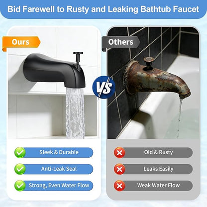Universal Tub Spout with Diverter, Fits 1/2" Slip on Copper Pipe and 1/2" IPS & 3/4" IPS Threaded, Bathroom Tub Faucet Replacement, Bathtub Spout with Adapter and Hex Wrench (Matte Black)