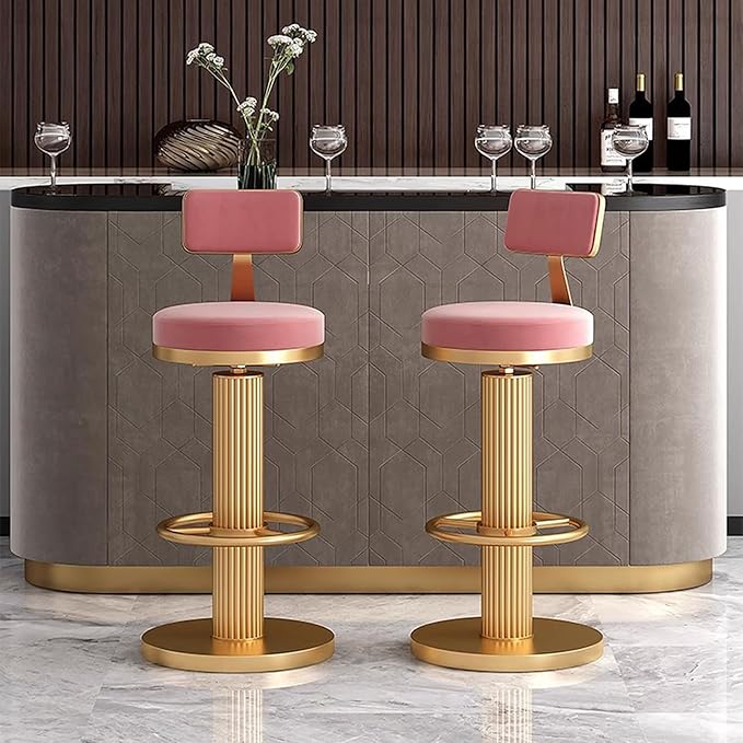 s, Adjustable Counter Height Chairs, Upholstered Chairs for Kitchen Island, Cafe, Pink,Pink-Sitting Height 6580cm