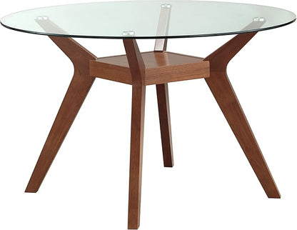 Coaster Home Furnishings - Paxton - Wood & Glass - 48-Inch Round Dining Table with Clear Tempered Glass Top, Angular Legs, Square Shelf - Dining Room & Home Kitchen - Nutmeg - 122180BG