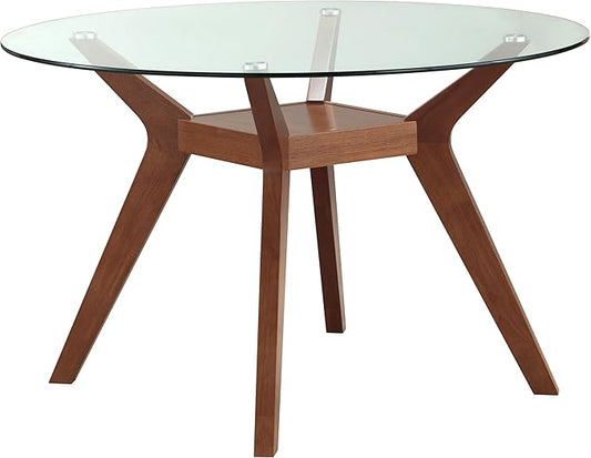 Coaster Home Furnishings - Paxton - Wood & Glass - 48-Inch Round Dining Table with Clear Tempered Glass Top, Angular Legs, Square Shelf - Dining Room & Home Kitchen - Nutmeg - 122180BG