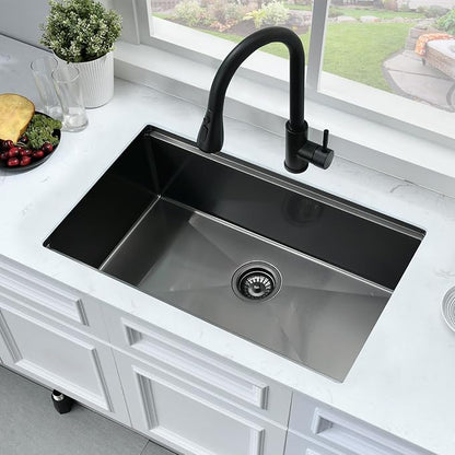 32 Inch Black Undermount Kitchen Sink Workstation-Boakiya Black Stainless Steel Undermount Workstation 16 Gauge 10 Inch Deep Single Bowl Kitchen Sink with Cutting Board