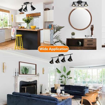 Modern 4-Light Track Lighting Fixture, Black Metal Ceiling Spotlight with Flexible Rotatable Heads, GU10 Base Directional Track Light for Kitchen, Hallway, Living Room & Gallery
