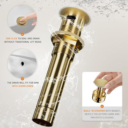 Phiestina Pull Down Sprayer Brushed Gold 8 Inch Bathroom Sink Faucet, 2 Handles 3 Hole Widespread Pull Out Bathroom Faucet，with Pop Up Drain and Water Supply Line,BF04022-K01-BG