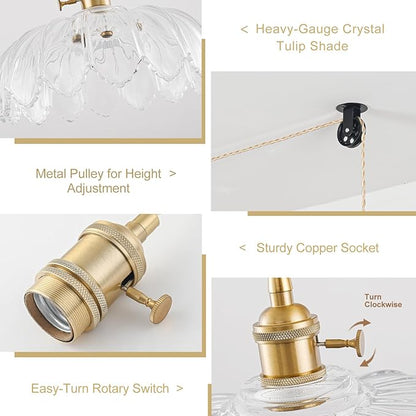 Plug in Pendant Light Fixtures, Hanging Light Fixture Glass Pendant Light, Vintage Transparent Hanging Lamp, Pendant Lighting for Kitchen Island, Bedroom, Dining Room, Living Room