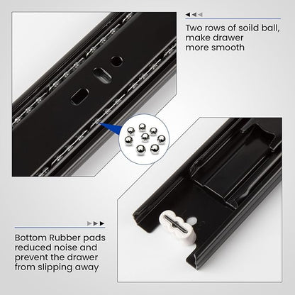 LONTAN Full Extension Ball Bearing Drawer Slides 8 10 12 14 16 18 20 22 24 Inch Heavy Duty Side Mount File Cabinet Rails Dresser Runner Kitchen Cabinet Drawer Glides,22 Inch,1 Pair,Black