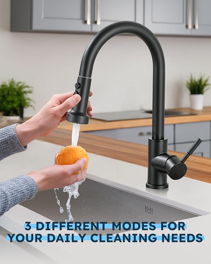 Stainless Steel Kitchen Faucet Head: ARCORA 3-Function Kitchen Faucet Head Replacement with 13 Adapters - Matte Black Pull Down Spray Head Compatible with Moen, Delta, American Standard Faucets