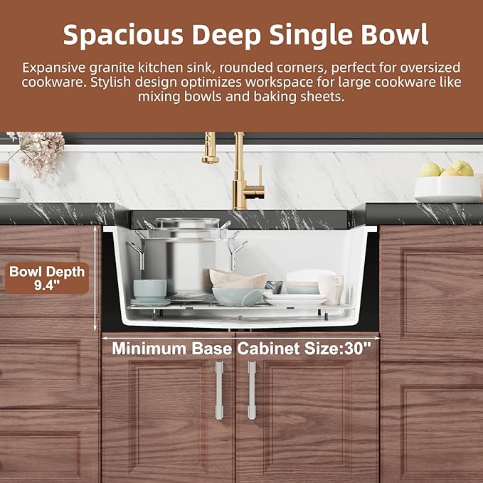 Davivy 27 Inch White Undermount Kitchen Sink Workstation, Dual Mount Granite Quartz Composite Kitchen Sink, Single Bowl with Accessories