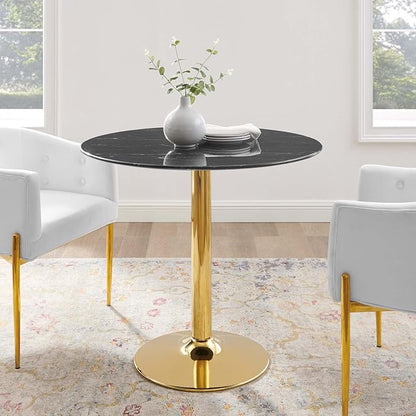 Modway Verne Round Artificial Marble 35" Dining Table in Gold Black