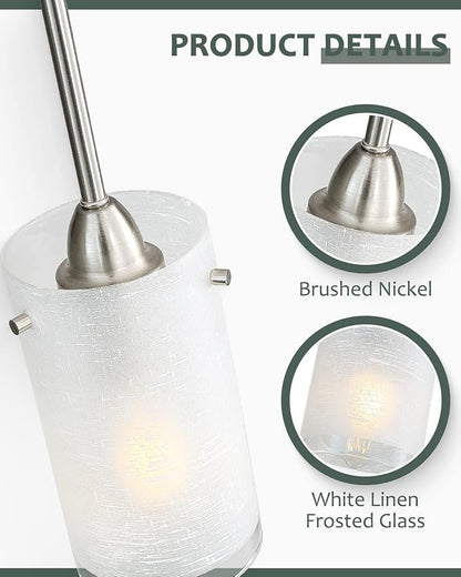 1-Light Mini Pendant Light Fixtures, Modern Chandelier Hanging Ceiling Light with White Frosted Shade, Brushed Nickel Pendant Lighting for Kitchen Bedroom Hallway, Adjustable Height, 2 Pack
