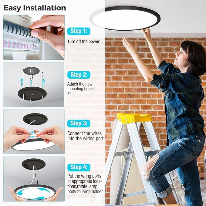 libtit 13 Inch Led Flush Mount Ceiling Light Fixtures, 3 Color 3000K-4500K-6000K Selectable, Thin Flat Round Lighting Fixture Surface Mount for Office Garage Hallway (Black, 12 Pack)