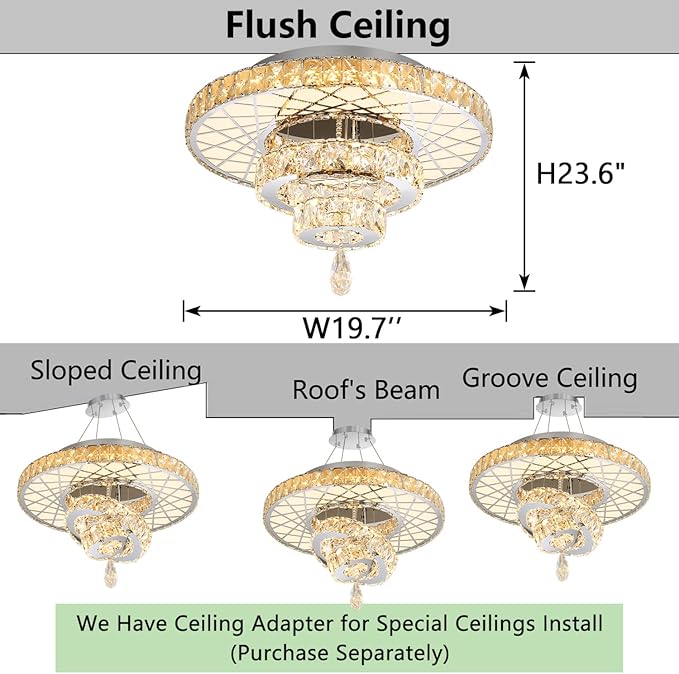 HAIXIANG LED Chandelier Modern Ceiling Dimmable Light Fixture Crystal Chandelier for Bedroom Dining Room Silver