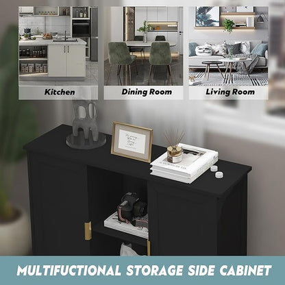 TaoHFE Black Buffet Cabinet,Modern Narrow Sideboard Buffet Cabinet Wooden Side Table with Storage,Black Accent Cabinets for Living Room