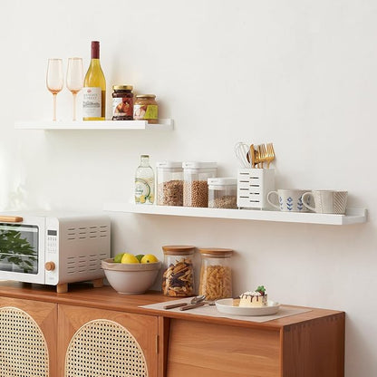 White Floating Shelves Natural Wood Wall Mounted Display Picture Ledge Shelf Oak Wall Shelf for Home Office Living Room Bedroom Storage Shelf 6X12 Inch