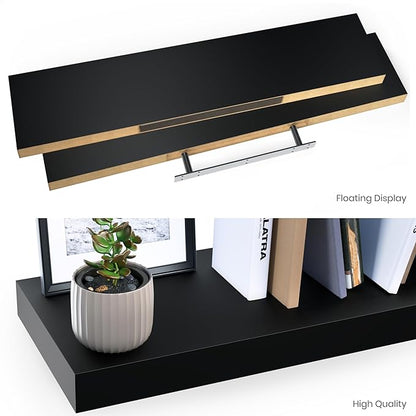 Ballucci Floating Shelves for Wall, 36" Wood Wall Shelf Set of 2, with Invisible Brackets for Bathroom, Living Room, Bedroom, Kitchen, Nursery, 8" Deep, Black