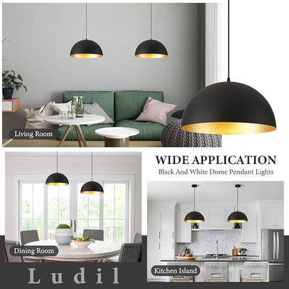 Farmhouse Pendant Light Fixtures,12" Pendant Lights Kitchen Island, Black and Gold Industrial Hanging Ceiling Light for Kitchen Foyer Cafe Dining Room Sink,2 Pack