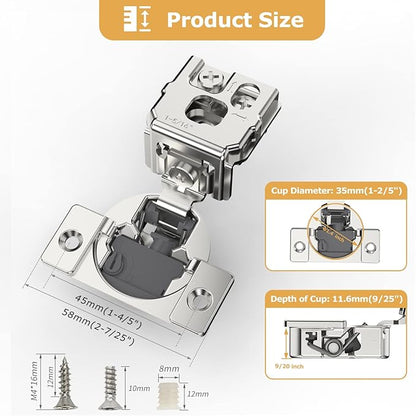 [Closing Speed Control] 10 Pack 1-5/16 Inch Overlay Soft Close Hinges for Face Frame Cabinet, 4D Adjustment, Stainless Steel Kitchen Cabinet Hardware, 105° Open Concealed Self Closing Hinge