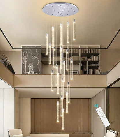 Crystal Chandelier 20-Lights Modern Led Crystal Chandeliers Long Large Spiral Chandeliers for High Ceilings Staircase