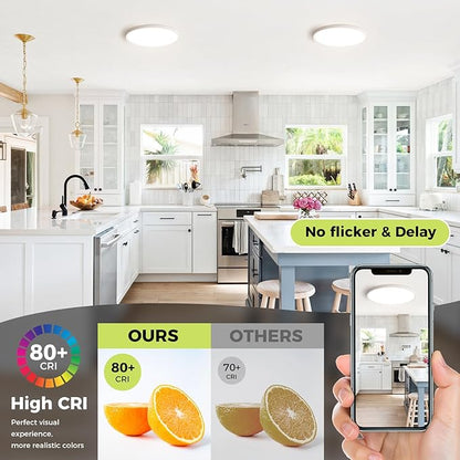 hepside 6Pack 12Inch LED Flush Mount Ceiling Light, Super Slim 24W LED Ceiling Light, Dimmable&3000K/3500K/4000K/5000K/6500K Adjustable Flat Ceiling Light Fixture for Bedroom,Living Room,Kitchen-White