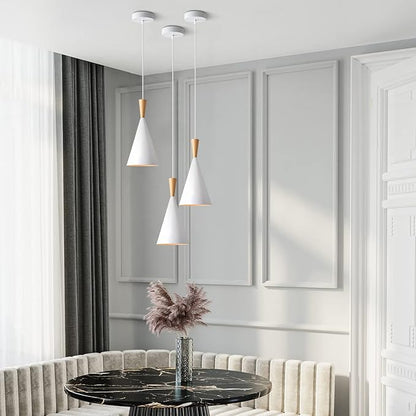 KCO Lighting Farmhouse Cone Pendant Light 3 Pack White Modern Barn Ceiling Pendant Lighting Fixture 1-Light Mini Vintage Pendant Lights Kitchen Island Dining Room Lighting