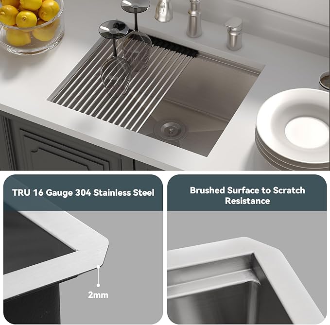 Lordear 23 Inch Undermount Kitchen Sink Workstation16 Gauge Stainless Steel Bar Sinks Single Bowl with Cutting Board Under Counter Handmade Sink