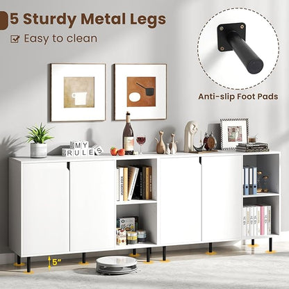 LOKO Kitchen Buffet Cabinet with Storage, Modern Storage Island with Adjustable Shelves, 2 Doors, Sturdy Metal Legs, Coffee Bar Cabinet, Perfect for Living Room, White