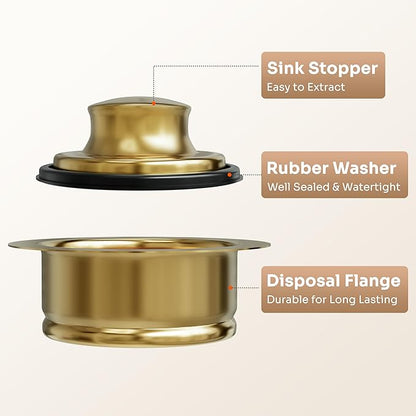 Kitchen Sink Brass Garbage Disposal Flange and Stopper, Fit 3-1/2 Inch Standard Sink Drain Hole,Kitchen Sink Replacement Accessories,Sink Garbage Disposer Kit (Gold)