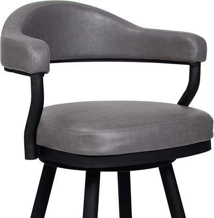 Armen Living Justin Modern Farmhouse 30" Seat Height Swivel Vintage Gray Faux Leather Bar Stool with Black Metal Legs for Kitchen Island Counter, Set of 2