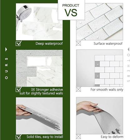 STICKGOO 10-Sheet Subway Tile Peel and Stick Backsplash, Self Adhesive Vinyl Wall Tiles, Stick on Backsplash for Kitchen and Bathroom(Thicker Design)