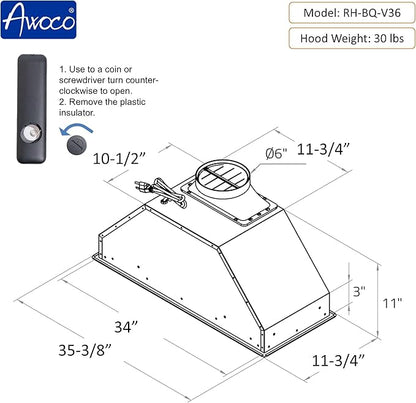 Awoco Range Hood Insert 36 Inch, Built-in Kitchen Hood with 800 CFM, Smart Voice/Gesture/Touch Control, Stainless Steel Stove Hood with Ducted/Ductless Convertible, Charcoal Filter.