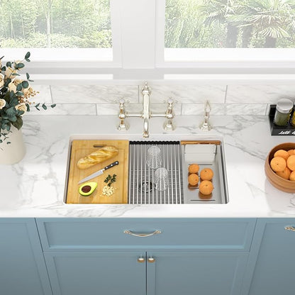 Sarlai 33 White Kitchen Sink Granite Composite - 33 x 19 inch Kitchen Sink Undermount Workstation White Granite Composite Quartz Single Bowl Under Counter Kitchen Sinks Basin