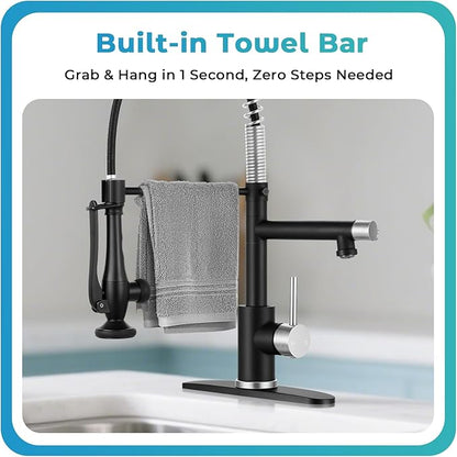 Kitchen Faucet with Pull Down Sprayer - Brushed Nickel Single Handle Commercial Kitchen Faucets, 2-Spout Stainless Steel Spring Pull Out Kitchen Sink Faucet 1/3 Hole with Deck Plate