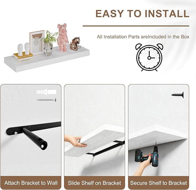 Floating Shelves for Wall, 36x12 Inch Solid Wood Wall Shelves, Extra Long Heavy Duty Wall Mount Shelf for Kitchen & Living Room, Large White Floating Shelves, Set of 2