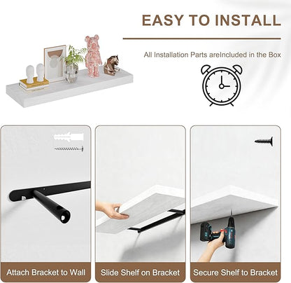 Floating Shelves for Wall, 36x12 Inch Solid Wood Wall Shelves, Extra Long Heavy Duty Wall Mount Shelf for Kitchen & Living Room, Large White Floating Shelves, Set of 2