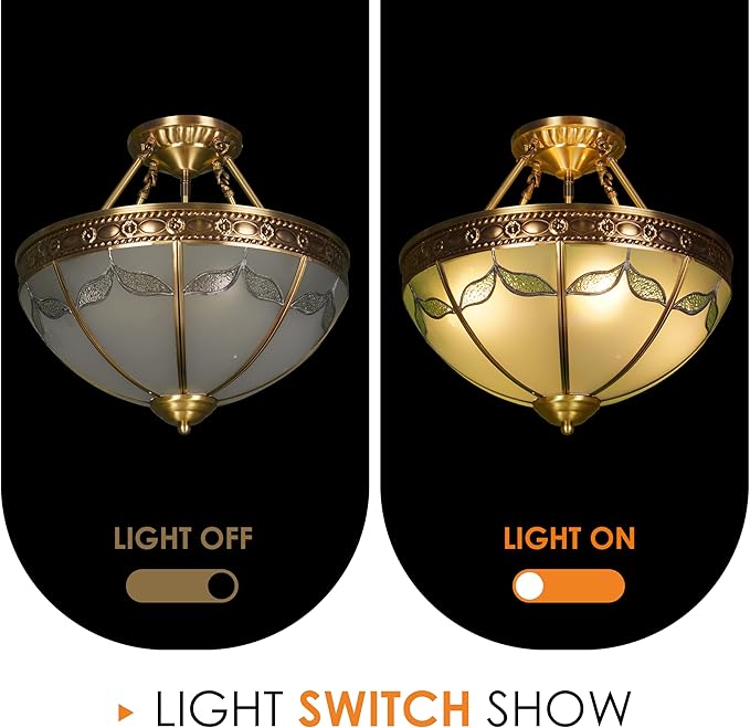 16" Vintage Pendant Light Fixture, 4-Light Semi Flush Mount Ceiling Light, Classic Handmade Glass Ceiling Light Fixture for Foyer Entryway Stairway