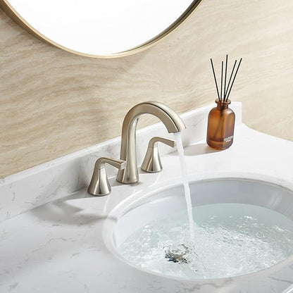 TimeArrow Bathroom Faucet with Pop-up Drain and Supply Lines, Brushed Nickel Widespread Bathroom Sink Faucet for Lavatory Vanity RV Farmhouse, TAF826-BN