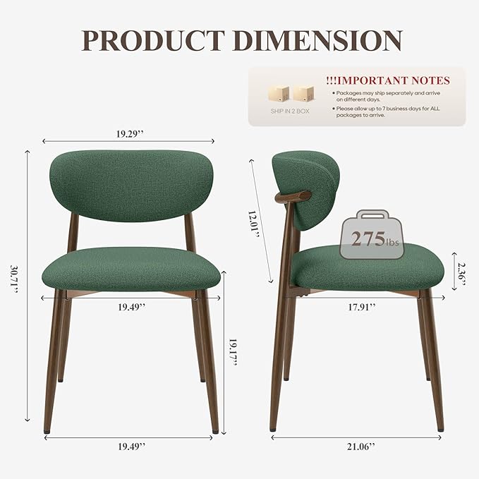 MALOL Upholstered Dining Room Chairs Set of 4, Kitchen Chairs with Metal Legs and Anti Slip Pads, Curved Back Dining Chair for Home and Restaurant Use, Green