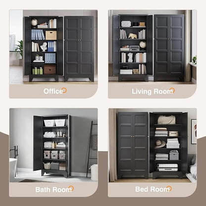 Yizosh Metal Pantry Cabinet,- 72" Black Kitchen Pantry Storage Cabinet with Doos and Adjustable Shelves for Kitchen, Living Room,Dining Room,Home