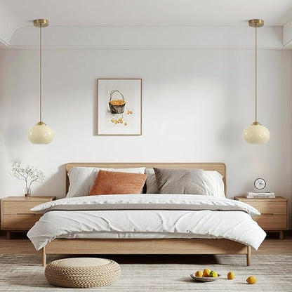KCO Lighting Gold Kitchen Island Lighting Small Yellow Glass Globe Pendant Light Fixture Brass Hanging Light Fixture for Dining Room Entryway Hallway