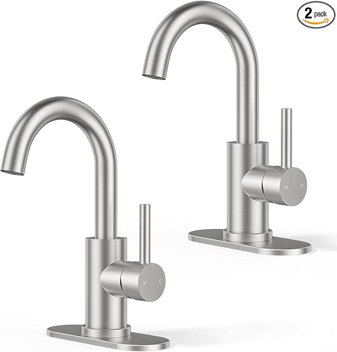 FORIOUS Black Bathroom Faucet 1 or 3 Hole Single Handle, Brushed Nickel Bathroom Sink Faucet 2 Pack, with cUPC Supply Line and Metal Pop Up Drain, Suitable for Bar RV Vanity
