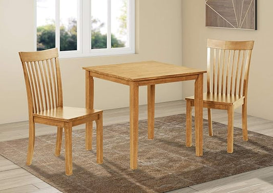 Kings Brand Furniture - Kurmer 3-Piece Solid Wood Kitchen Dining Set, Table & 2 Chairs, Natural Oak