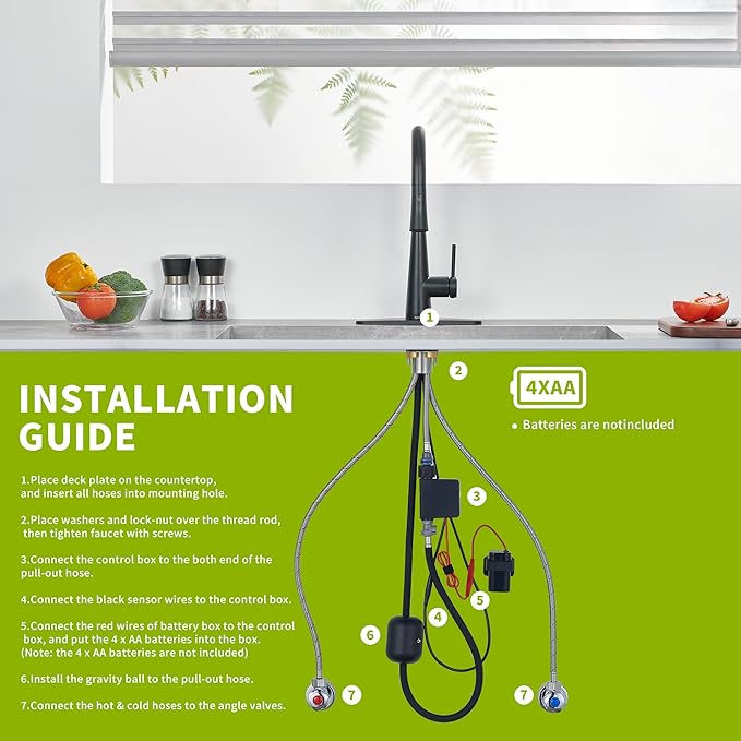 Tohlar Black Touchless Kitchen Faucet with Pull Down Sprayer, Stainless Steel Sensor Kitchen Faucet for Sink 3 Hole, Modern Single Handle Kitchen Sink Faucets with Deck Plate, Matte Black