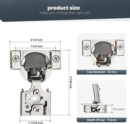 Home Expert 10 Pack (5 Pairs) 3/8" Overlay Soft Close Cabinet Hinges, Satin Nickel Stainless Steel Concealed Hinges with 3D Self-Closing for Face Frame Doors & Kitchens
