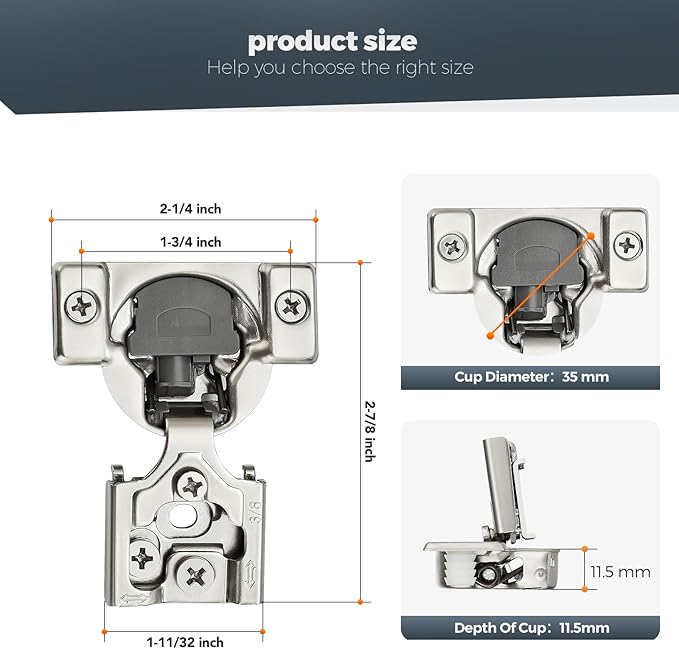 Home Expert 2 Pack (1 Pairs) 3/8" Overlay Soft Close Cabinet Hinges, Satin Nickel Stainless Steel Concealed Hinges with 3D Self-Closing for Face Frame Doors & Kitchens