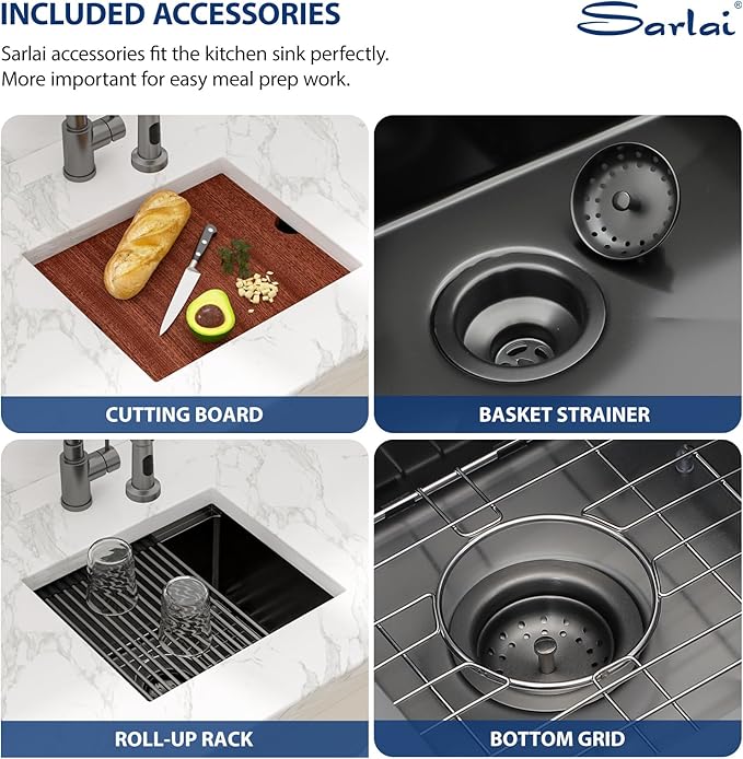 Sarlai 17 Black Undermount Bar Sink - 17 x 15 Inch Undermount Workstation Bar Prep Sink Gunmetal Black Under Mount Single Bowl Small Bar Outdoor 16 Gauge Stainless Steel RV Kitchen Sinks Basin