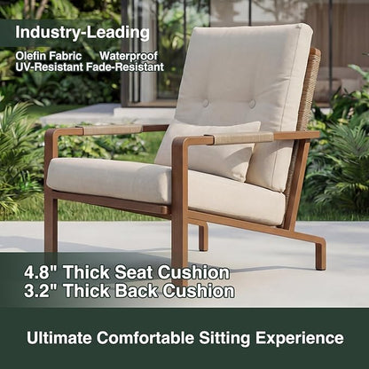 Patio Furniture Set, 2-Piece Aluminum Outdoor Single Chairs with Washable High-Resiliency Sponge Cushions, Beige